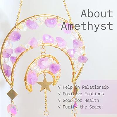 Amethyst Crystals Suncatcher - Hanging Moon Sun Catcher with Glass