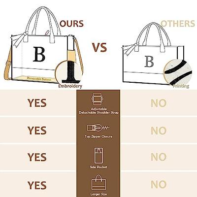 YOOLIFE Initial Canvas Tote Bag & Makeup Bag with Zipper Pockets Adjustable  Strap Embroidery Bag Birthday Gifts for Women Her