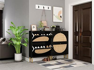 Rattan Boho Style Shoe Cabinet with 4 Flip Drawers, Modern 2-Tier Shoe  Storage Organizer with Large Space, Free Standing Shoe Rack for Entrance  Hallway