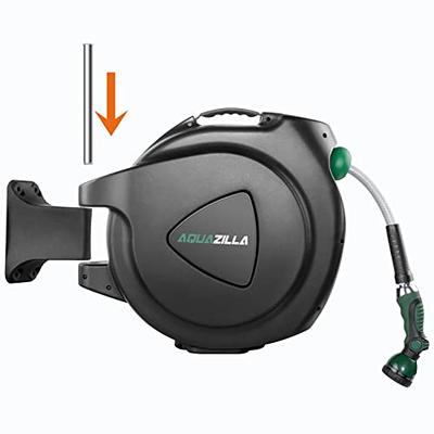 DEWENWILS Retractable Garden Hose Reel with Wall Mount 1/2×100ft with  7-Pattern Spray Nozzle, Any Length Lock, 180°Swivel Bracket, Auto Rewind  Water