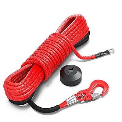 Winch Rope, Synthetic ATV UTV Cable, Replacement Line, 8600 LBS, 1/4 Inch,  50 ft, Nylon, with Hook, Protector Sleeve, Stopper, Wench Cables for Boat,  Trailer, 4 Wheeler, Towing Winches