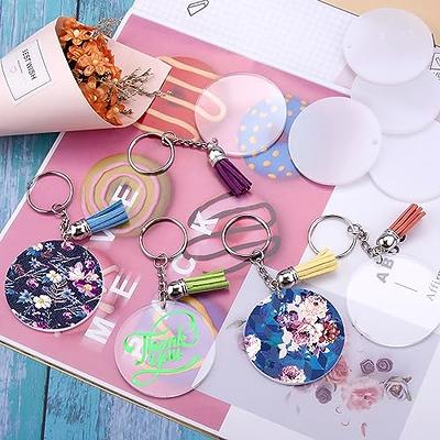 120Pcs/set Acrylic Keychain Blanks and Silver Tassel Pendant Keyring for  Crafts and DIY Keychain Projects