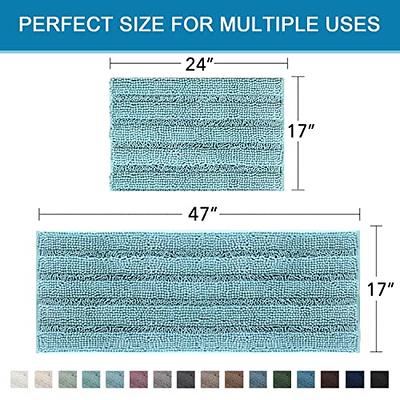 H.VERSAILTEX Striped Chenille Bath Rugs Super Absorbent Non Skid Floor Mats Set of 2, Navy, 47 x 17 Plus 17 x 24 Inches, Blue