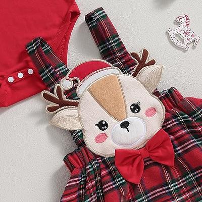 LAGKIYOJ Newborn Baby Girl Christmas Outfit Ruffled Romper Xmas Onesie Deer  Head Plaid Suspender Skirt Set Clothes (Red, 12-18 Months) - Yahoo Shopping