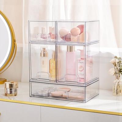 Criusia 6 Pack Large Size Clear Plastic Versatile Acrylic Stackable Drawer  Organizer Trays, Storage Bins for Makeup, Bathroom, Kitchen and Office