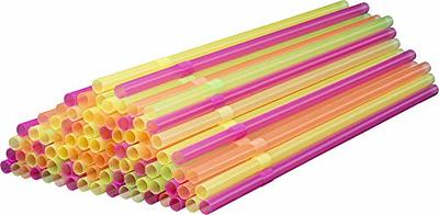 Neon Plastic Flexible Drinking Straws, Disposable Individually Wrapped (7.75 in, 500 Pieces)