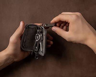 Leather Keys Holder Key Case Zipper Pouch Keychain Wallet 