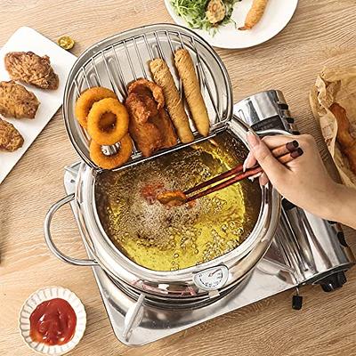 2pcs Deeper Fryer Pots Set, Tempura Fryer Pan With Lid, Stainless