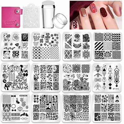 Biutee 5pcs Nail Stamping Plates + 1 Stamper + 1 Scraper Lace Flower Animal  Pattern Nail Art Stamp Stamping Template Image Plate Nail Art Stamper