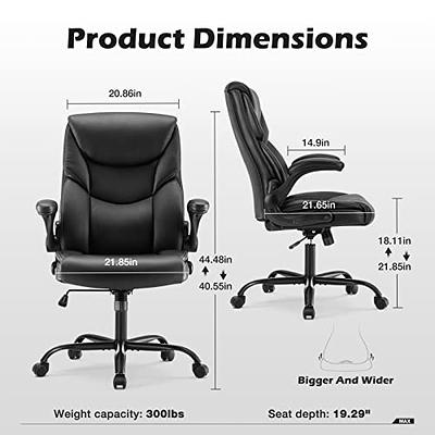 High Back Office Chair- Flip Arms Adjustable Built-in Lumbar Support,  Executive Computer Desk Chair Work Chairs, Thick Padded Strong Metal Base  Quiet
