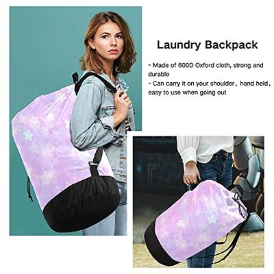 Dalykate Laundry Bag with Shoulder Straps and Mesh Pocket Durable Nylon  Backpack Clothes Hamper Bag with Drawstring Closure for College, Travel,  Laundromat, Apartment