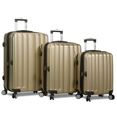 Hikolayae Sunshine Collection Hardside Spinner Luggage Sets in Stripe Champagne, 5 Piece - TSA Lock