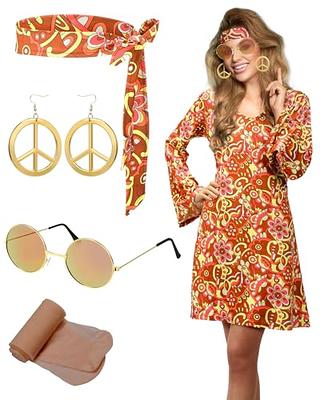 Janmercy 5 Pcs 70s 80s Hippie Costumes Accessories for Women 70's Disco  Outfit for Halloween Party Cosplay (Medium, Classic Style) - Yahoo Shopping