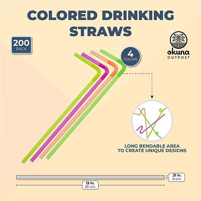 200 Pack Plastic Extra Long Straws for Birthday Party, 13 Inch Disposable  Drinking Straws for Cocktails, Coffee (4 Rainbow Colors)