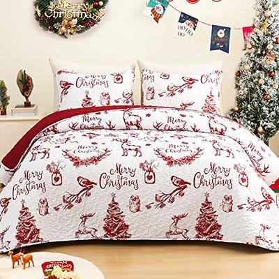 Christmas Quilt Set King Rustic Christmas Santa Claus Pattern Printed  Bedding Sets Bedspread Coverlet with 2 Pillowcases for All Seasons, Soft