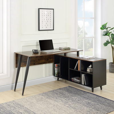 BYBLIGHT Lanita 79 in. L-Shaped Brown Wood Computer Desk with File Cabinet,  Large Executive Office Desk with Shelves, Business BB-F1502XF - The Home  Depot