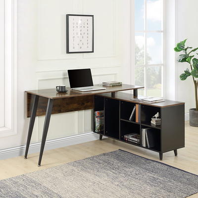 Tribesigns 67 Executive Desk and 55 Lateral File Cabinet, L Shaped Desk with Storage Cabinet & Shelves, Walnut & Black & Grey