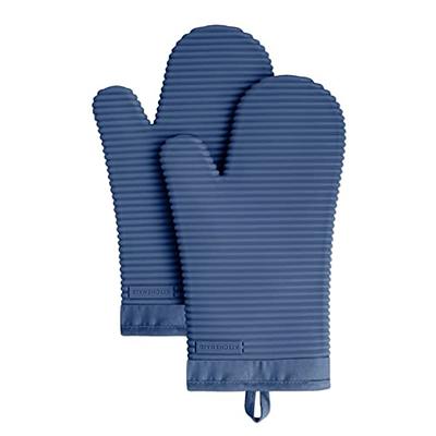 All-Clad Ribbed Silicone Cotton Twill Oven Mitt, Set of 2 - Pewter