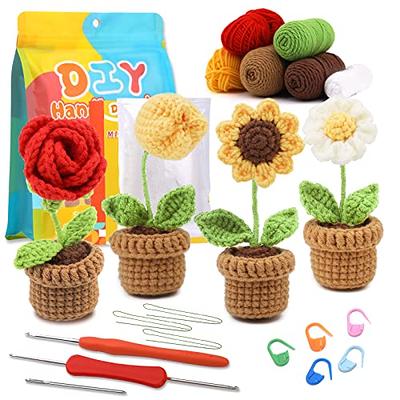 LOKUNN Crochet Kit for Beginners, 6 Pcs Crochet Potted Flowers Kit (Blue),  Complete Crochet Kit for Beginners Adults with Step-by-Step Instructions