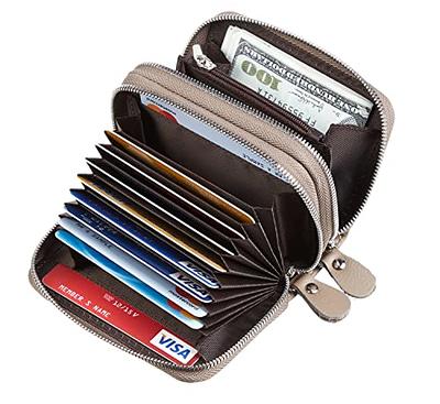 Easyoulife Womens Credit Card Holder Wallet Zip Leather Card Case RFID Blocking (Black)