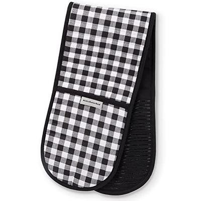 KitchenAid Gingham Mini Oven Mitt 2-Pack Set, Milkshake Tan, 5.5x8