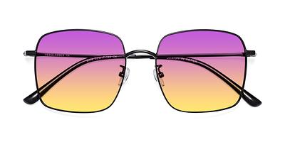 Black Hipster Acetate Square Gradient Sunglasses with Blue Sunwear Lenses