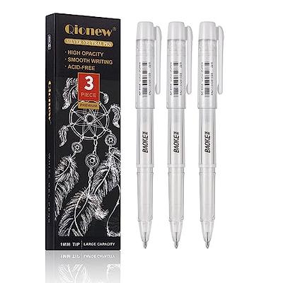 Qionew White Gel Pen Set, 3 Pack, 1mm Extra Fine Point Pens Gel