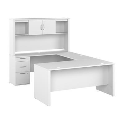 Bestar Logan 65W Computer Desk with Drawers in Medium Gray Maple