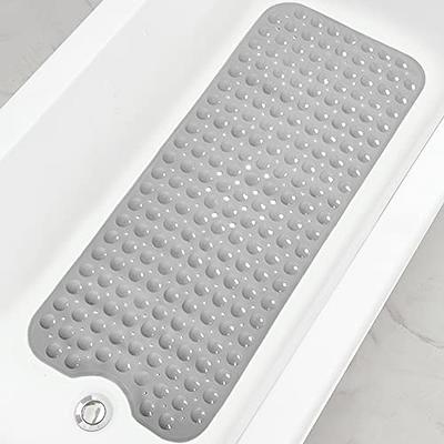 DEXI Bath Tub Shower Mat Non-Slip 16 x 39 Extra Long Bathtub Mats, Suction Cups, Drain Holes, Machine Washable Bathroom Mat, Black