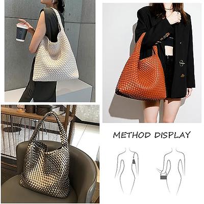 Women Vegan Leather Hand-Woven Tote Handbag Fashion Shoulder Top-Handle Bag All-match Underarm Bag with Purse