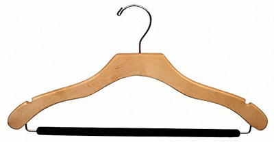 The Great American Hanger Company Curved Wood Suit Hanger w/Locking Bar, Box of 100 17 inch Hangers w/Natural Finish & Chrome