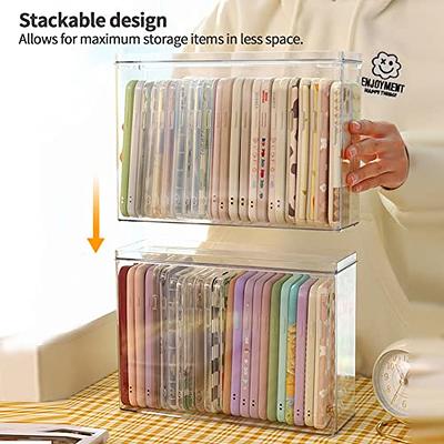  BTSKY Clear Phone Case Organizer Stackable Storage Box with Lid  for Cell Phone Cases Multifunctional Phone Case Storage Holder for Desk  Accessories Plastic Storage Box for Table, Cupboard, Cabinet : Office