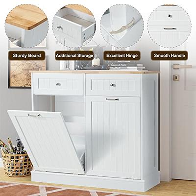 HOMCOM Kitchen Tilt Out Trash Cabinet, Can Holder with Storage, Wooden