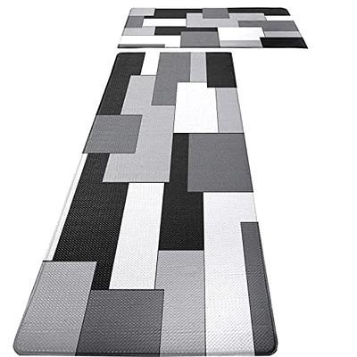 FNLNDO White Grey Black Kitchen Rugs and Mats Set of 2 Modern