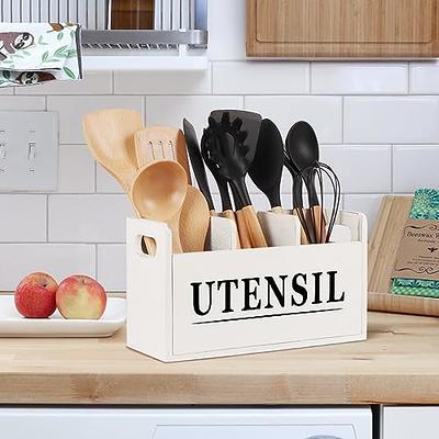 brekle Kitchen Utensil Holder Rustic Large Wooden Utensil Organizer Cooking  Tools Storage (Farmhouse Wooden)