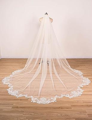 EllieWely 1 T Cathedral Length Floral Lace Appliques Wedding Bridal Veil  Ivory - Yahoo Shopping