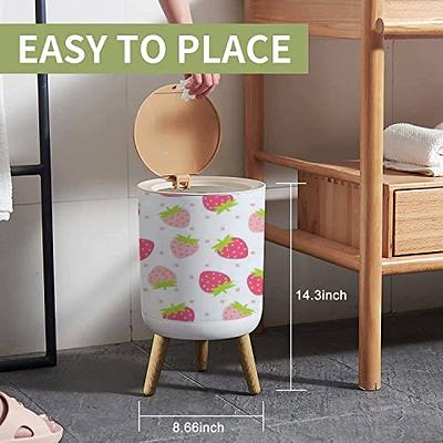 Small Trash Can with Lid for Bathroom Kitchen Office Diaper Fruit Cute  fresh strawberry pink polka dot isolated white Design for Bedroom Garbage  Trash Bin Dog Proof Waste Basket Cute Decorative 