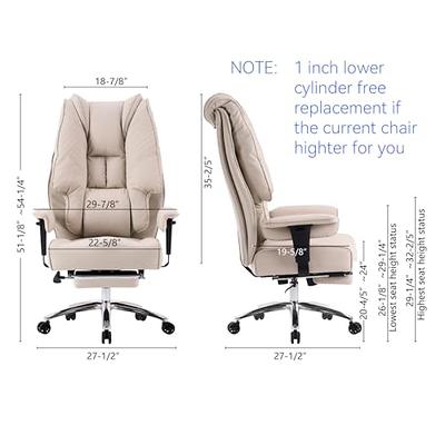 Efomao Big High Back PU Leather Executive Office Chair with Leg Rest,  Lumbar Support and Swivel - Beige