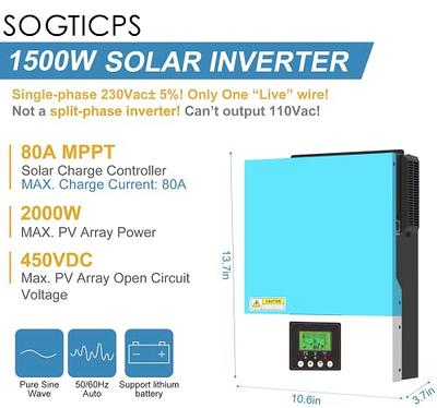 Powmr Wide Voltage 1500W Hybrid Solar Inverter 12V 230V Pv Max