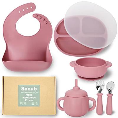 EVLA'S Baby Feeding Set, Baby Led Weaning Supplies, Adjustable Silicone  Bibs, Divided Plate, Suction Bowl with Lid, Soft Spoons for Babies or