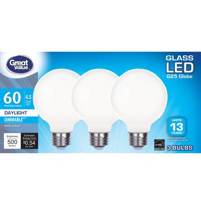 Great Value LED Bulb, 4.5-Watt (60W Equivalent) G25 Deco Bulbs E26