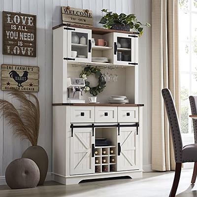 OKD Farmhouse Buffet Coffee Bar Cabinet with Wine Rack and Storage, Liquor  Bar Buffet Sideboard for Kitchen Dining Room, White