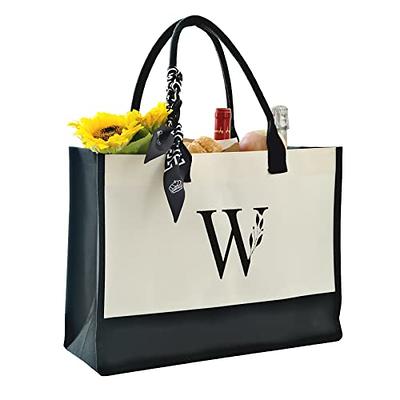 Initial Canvas Tote Bag With Zipper Pocket Embroidery Monogrammed