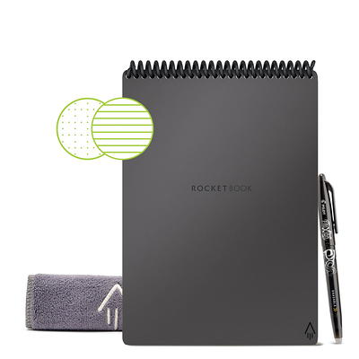 Rocketbook Core Smart Reusable Notebook Pen & Microfiber Cloth Letter Size Gray