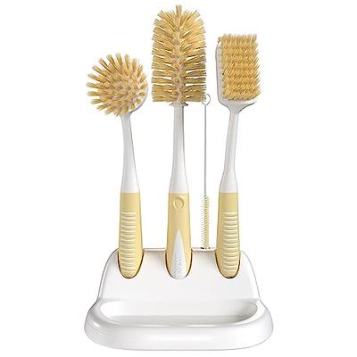 SPOGEARS Dish Brush 3 Pack - Dish Scrubber Brush with Built-in Scraper -  Kitchen Brush for Dishes - Kitchen Scrub Brush with Grip Friendly Handle 