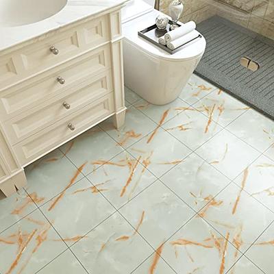 Livelynine White Peel and Stick Floor Tile Waterproof Vinyl Flooring Sheet  Marble Stick on Flooring Tiles For Kitchen Basement Bedroom Bathroom Floor