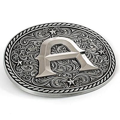 Letter P Personalized Belt Buckle Rhinestone Initial Silver 