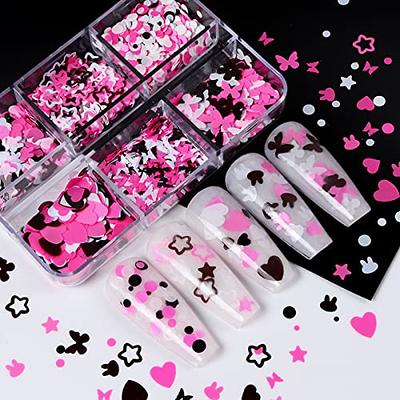 6 Grids Red Heart Nail Glitter Sequins 3D Heart Nail Art Stickers Decals  Valentines Glitter for Nails Design Love Nail Flakes Valentines Day Nail  Art