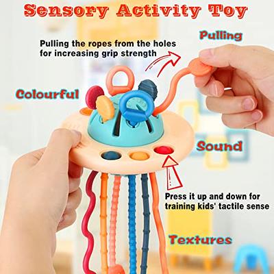 Oueyes Montessori Toys for Babies 6-12 Months Baby Sensory Toys Teething  Toys 12-18 Months Pull String Activity Toys Sensory Toys for Toddlers 1-3