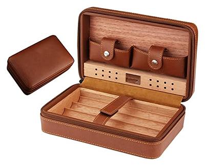 TISFA Cigar Humidor, Leather Cedar Wood Cigar Case with Cigar Lighter, V  Cut Cigar Cutter, Cigar Holder 3 in 1, Portable Travel Cigar Humidor Box  with